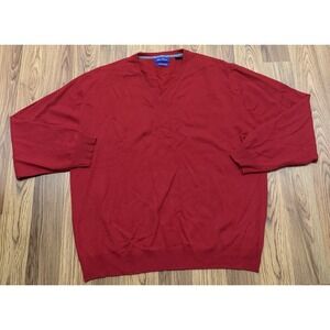 Alan Flusser Sweater Mens XXL Red 100% Cashmere V Neck Pullover
